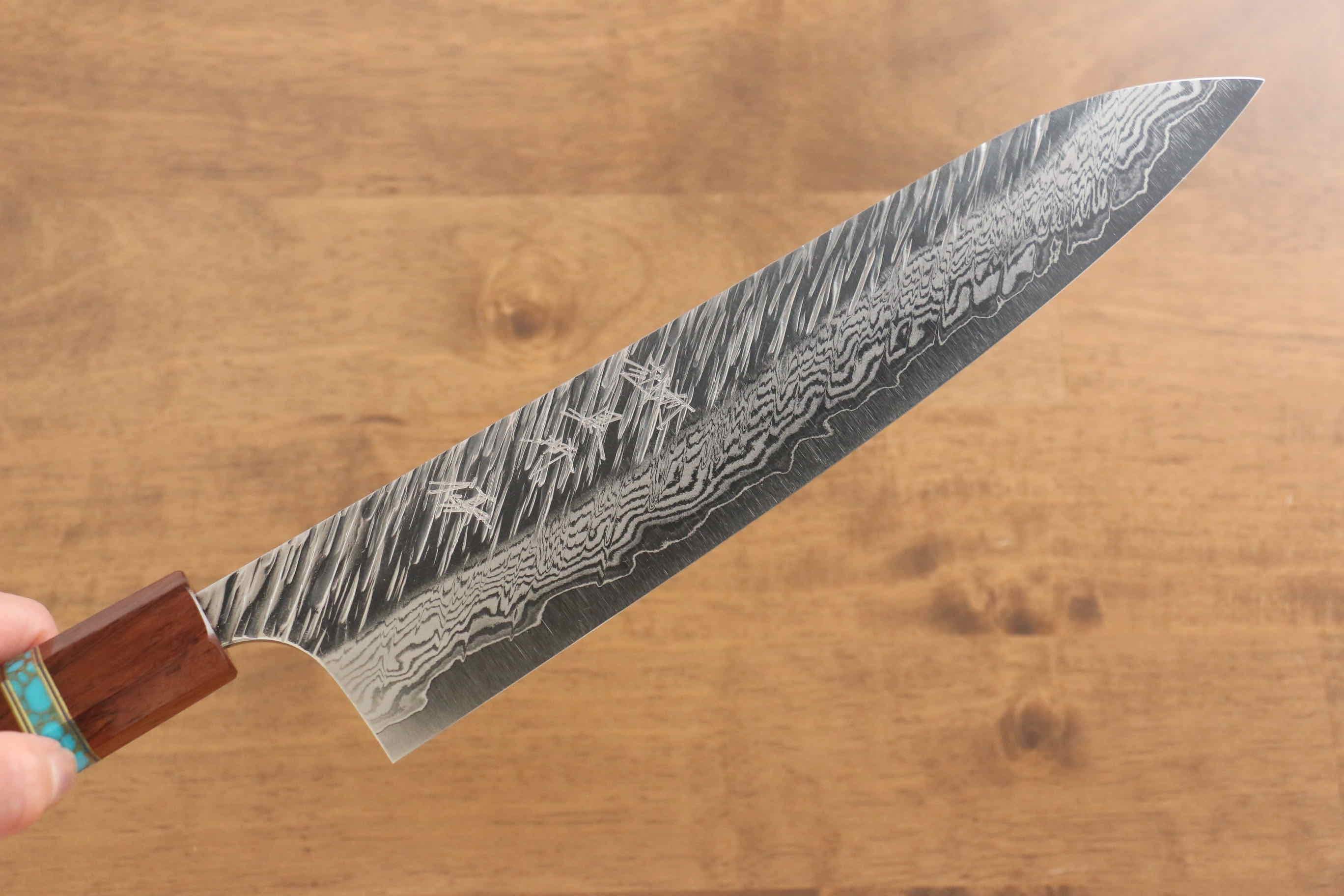 Yu Kurosaki Fujin VG10 Hammered Gyuto 240mm Maple(With turquoise ring Brown) Handle - Seisuke Knife