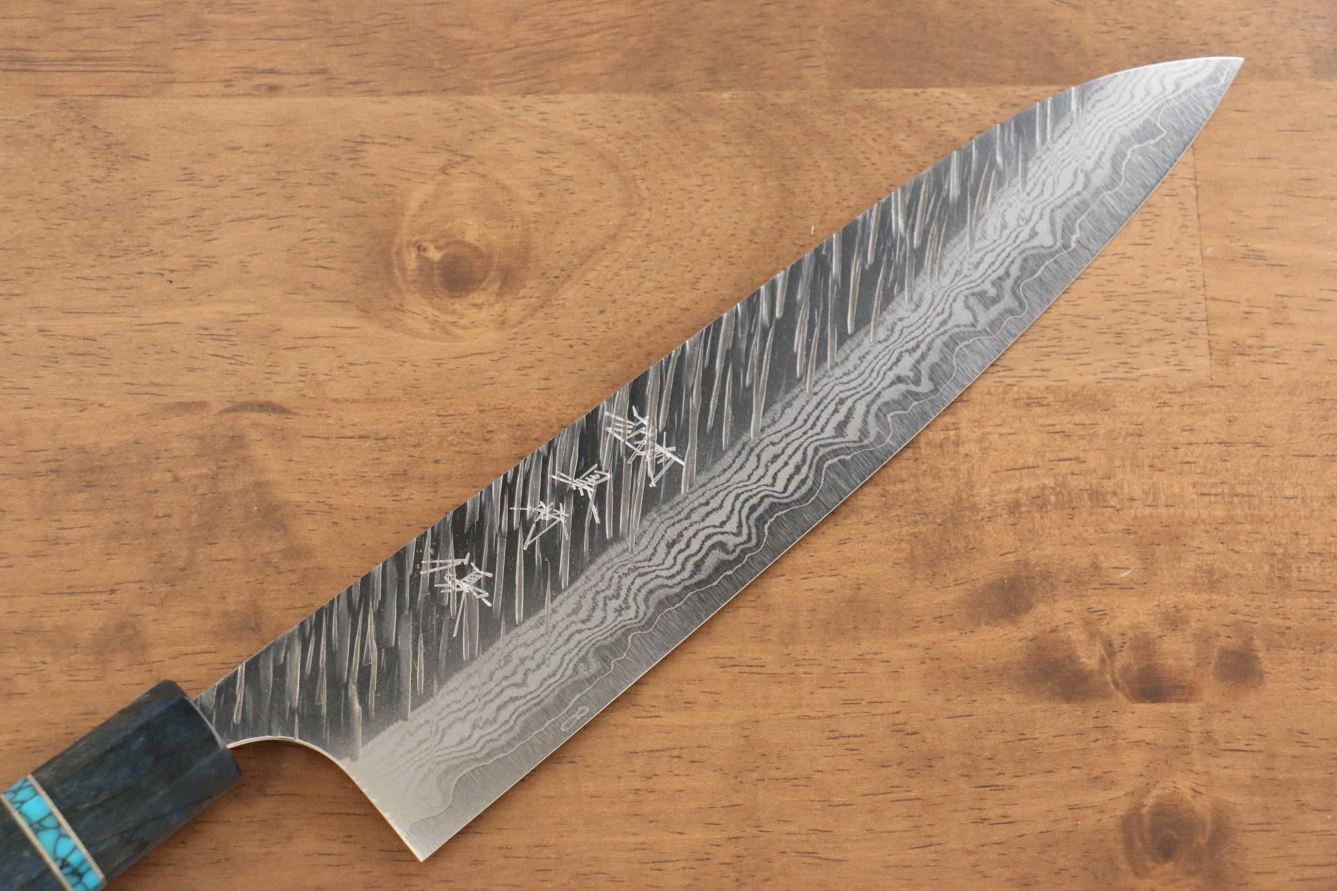 Yu Kurosaki Fujin VG10 Hammered Gyuto 240mm Maple(With turquoise ring Blue) Handle - Seisuke Knife