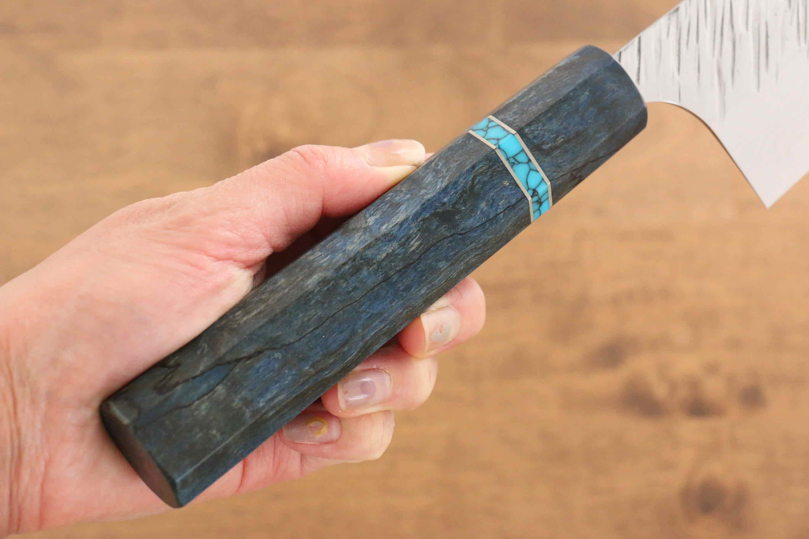 Yu Kurosaki Fujin VG10 Hammered Gyuto 240mm Maple(With turquoise ring Blue) Handle - Seisuke Knife