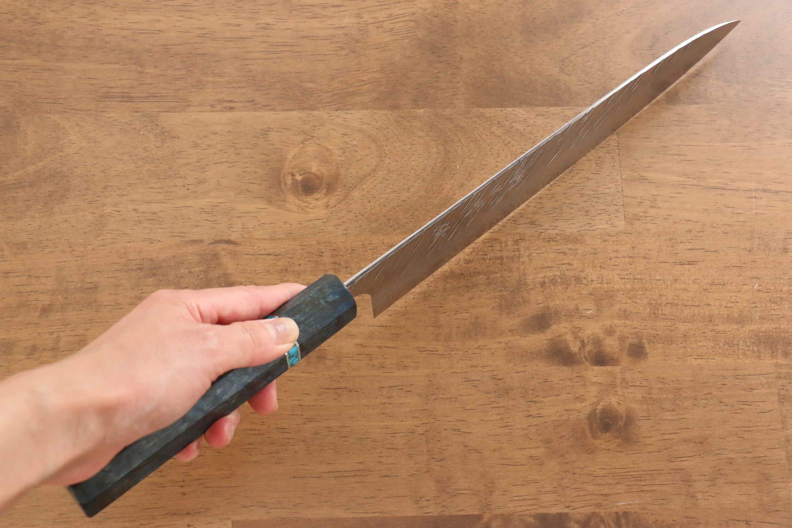 Yu Kurosaki Fujin VG10 Hammered Gyuto 240mm Maple(With turquoise ring Blue) Handle - Seisuke Knife