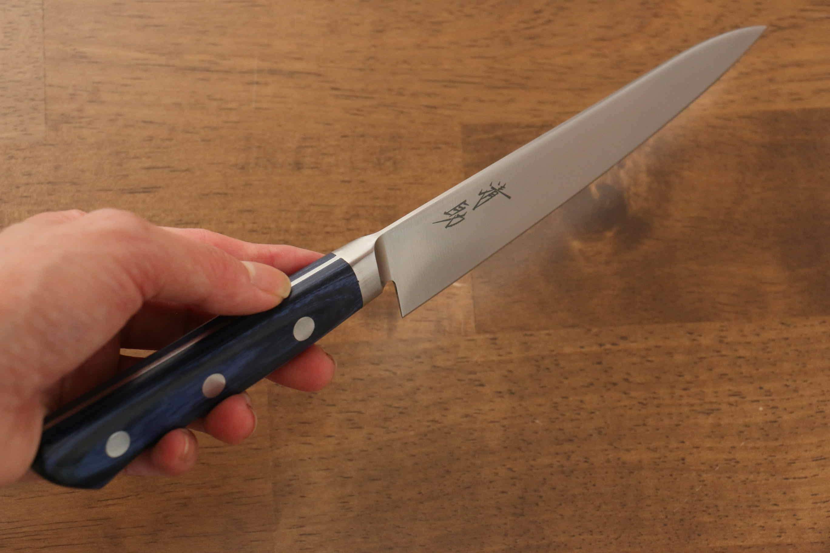 Seisuke Seiten Molybdenum Petty-Utility 150mm Blue Pakkawood Handle with Sheath - Seisuke Knife
