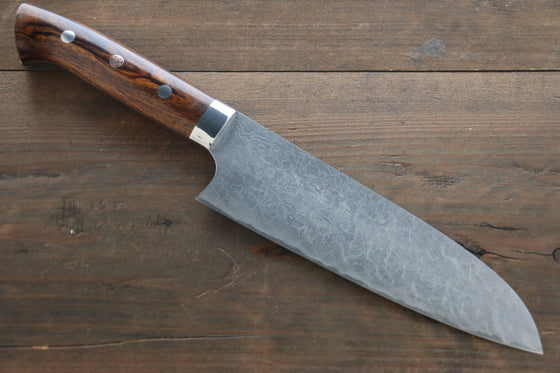 Takeshi Saji SG2 Diamond Finish Damascus Santoku Japanese Chef Knife 180mm wtih Iron Wood handle - Seisuke Knife