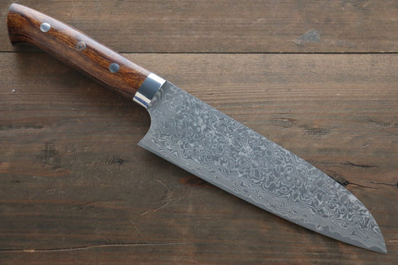 Takeshi Saji SG2 Black Damascus Santoku Japanese Chef Knife 180mm wtih Iron Wood handle - Seisuke Knife