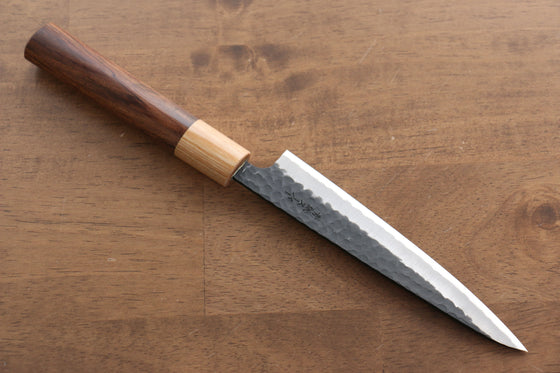 Seisuke Kokubyaku Blue Super Hammered Petty-Utility 135mm Morado Handle - Seisuke Knife