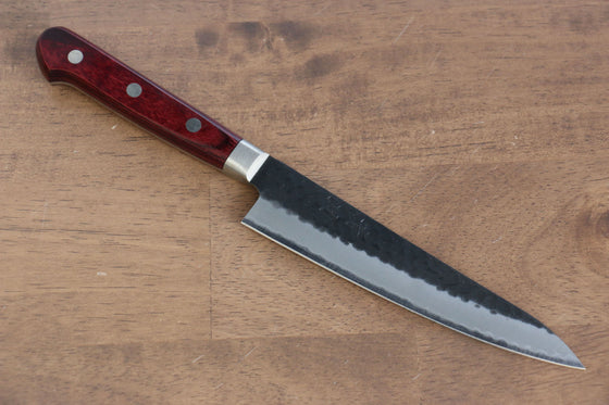 Seisuke Blue Super Hammered Kurouchi Petty-Utility 135mm Red Pakka wood Handle - Seisuke Knife