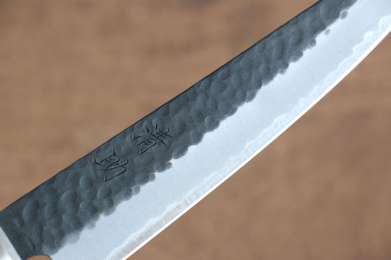 Seisuke Blue Super Hammered Kurouchi Petty-Utility 135mm Red Pakka wood Handle - Seisuke Knife