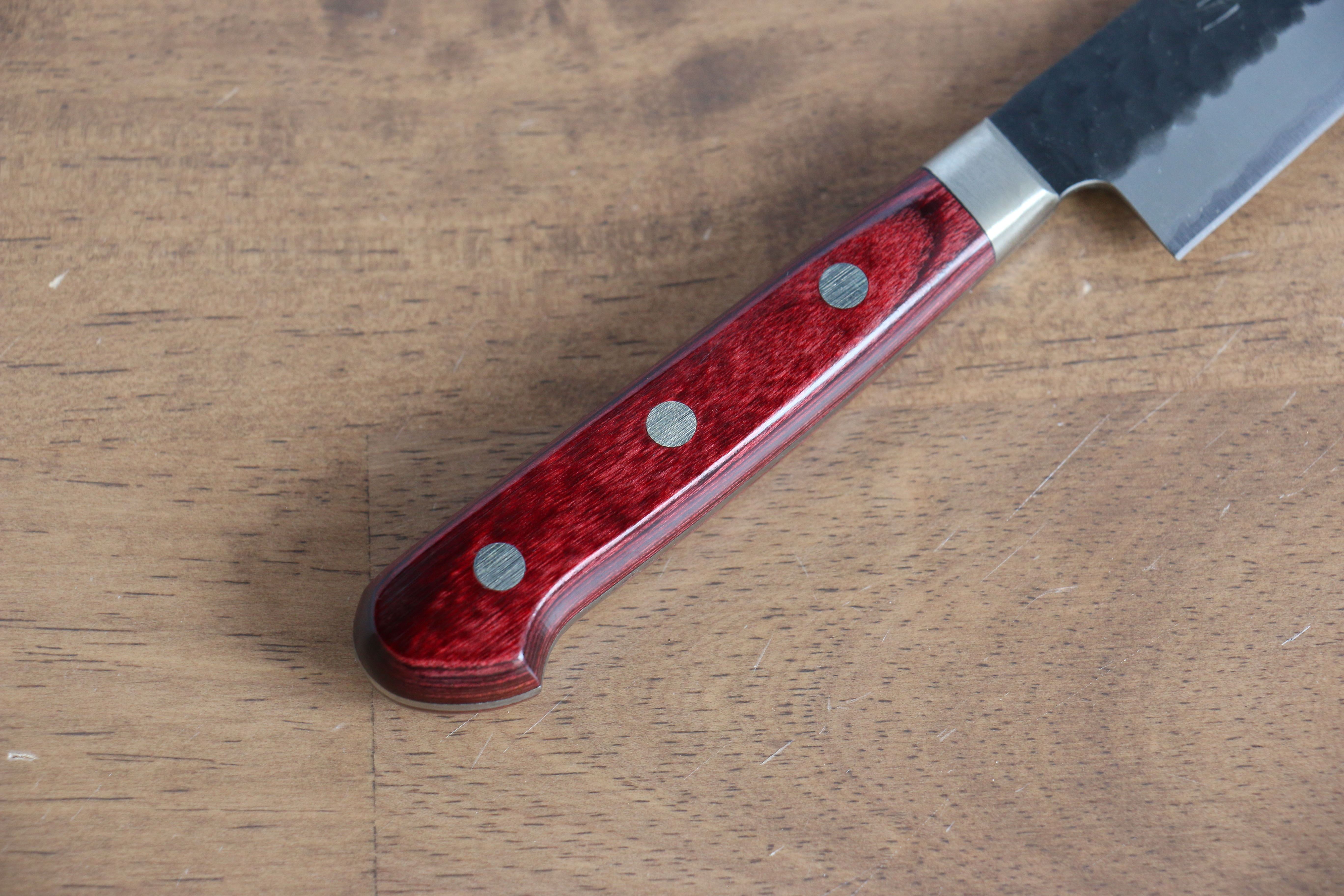 Seisuke Blue Super Hammered Kurouchi Petty-Utility 135mm Red Pakkawood Handle - Seisuke Knife