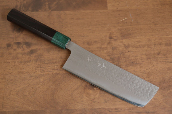 Yu Kurosaki Senko Ei SG2 Hammered Nakiri 165mm Shitan (ferrule: Green Pakka wood) Handle - Seisuke Knife