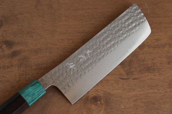 Yu Kurosaki Senko Ei SG2 Hammered Nakiri 165mm Shitan (ferrule: Green Pakka wood) Handle - Seisuke Knife