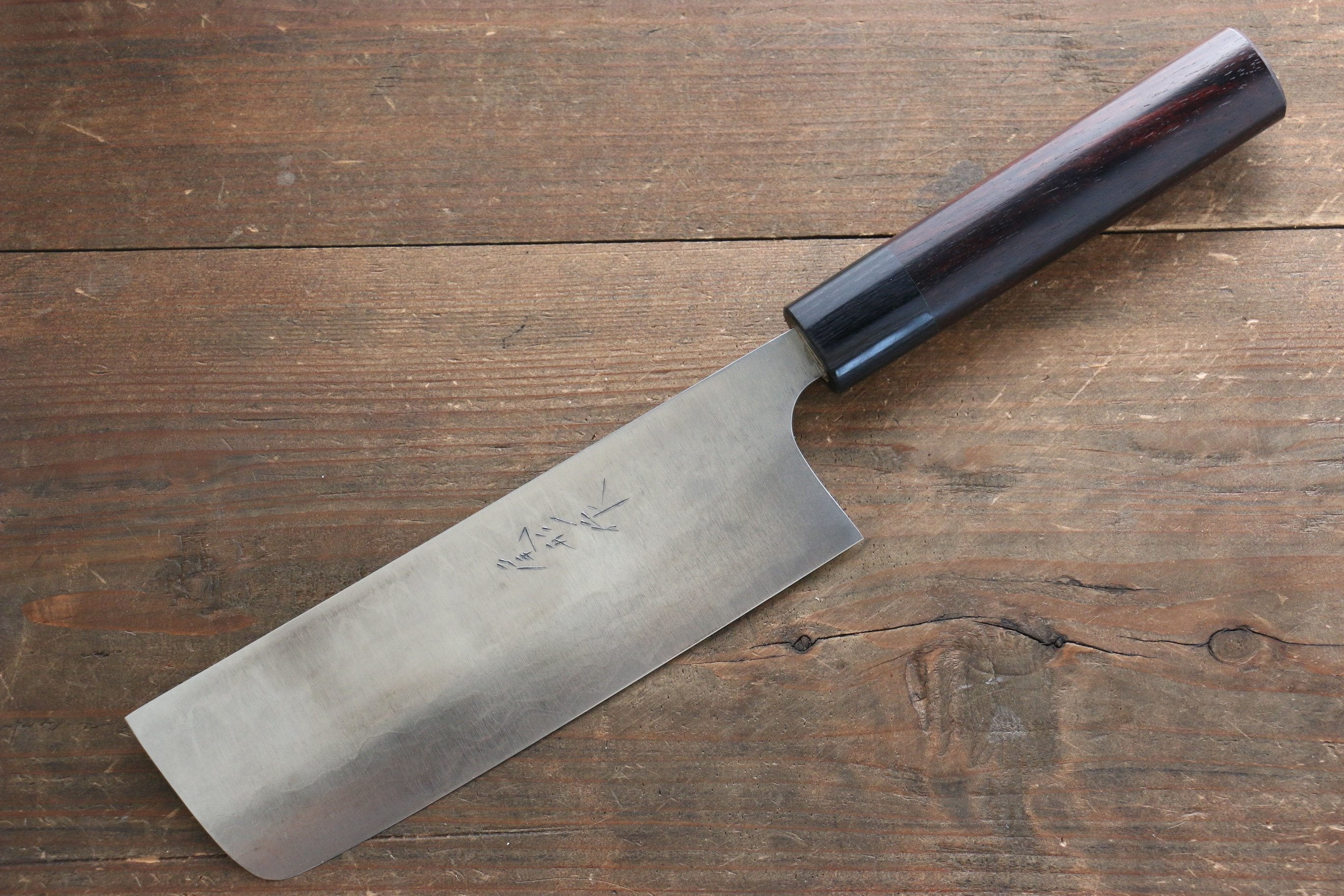 Shungo Ogata White Steel No.2 Damascus Nakiri 165mm Shitan Handle - Seisuke Knife