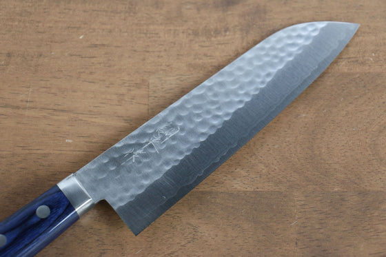 Kunihira Kokuryu VG10 Hammered Santoku 170mm Blue Pakka wood Handle - Seisuke Knife