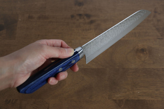 Kunihira Kokuryu VG10 Hammered Santoku 170mm Blue Pakka wood Handle - Seisuke Knife