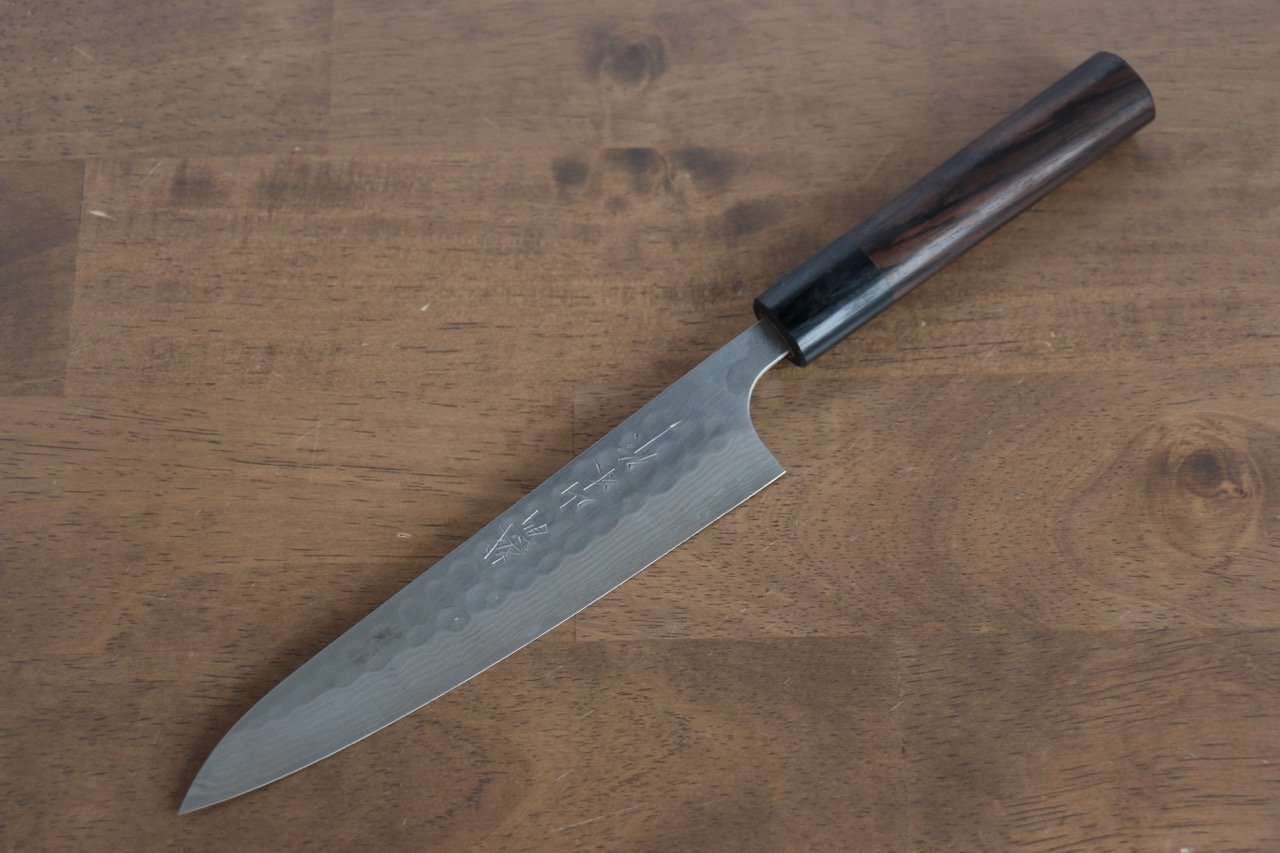 Nao Yamamoto SRS13 Damascus Maru Hammered Petty-Utility 160mm Shitan Handle - Seisuke Knife