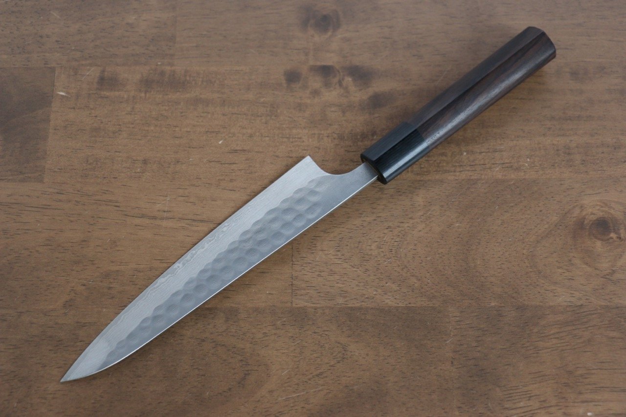 Nao Yamamoto SRS13 Damascus Maru Hammered Petty-Utility 160mm Shitan Handle - Seisuke Knife