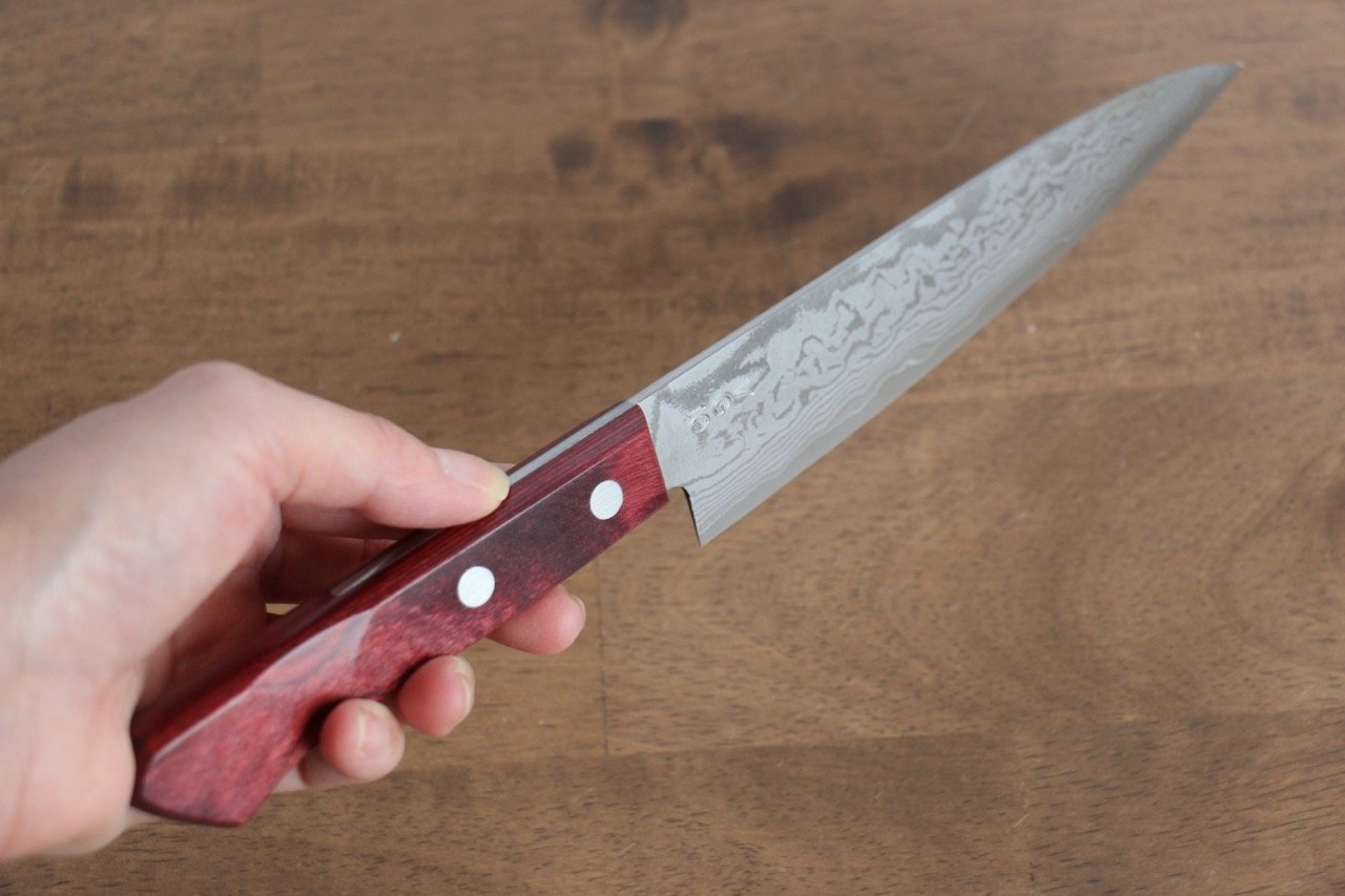 Nao Yamamoto VG10 Damascus Petty-Utility 150mm Red Pakkawood Handle - Seisuke Knife