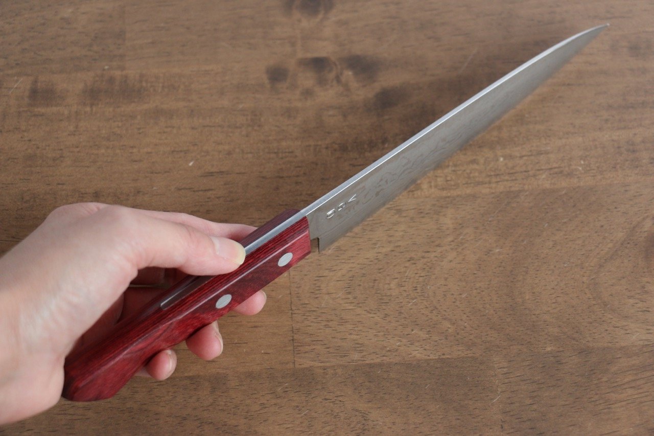 Nao Yamamoto VG10 Damascus Petty-Utility 150mm Red Pakkawood Handle - Seisuke Knife