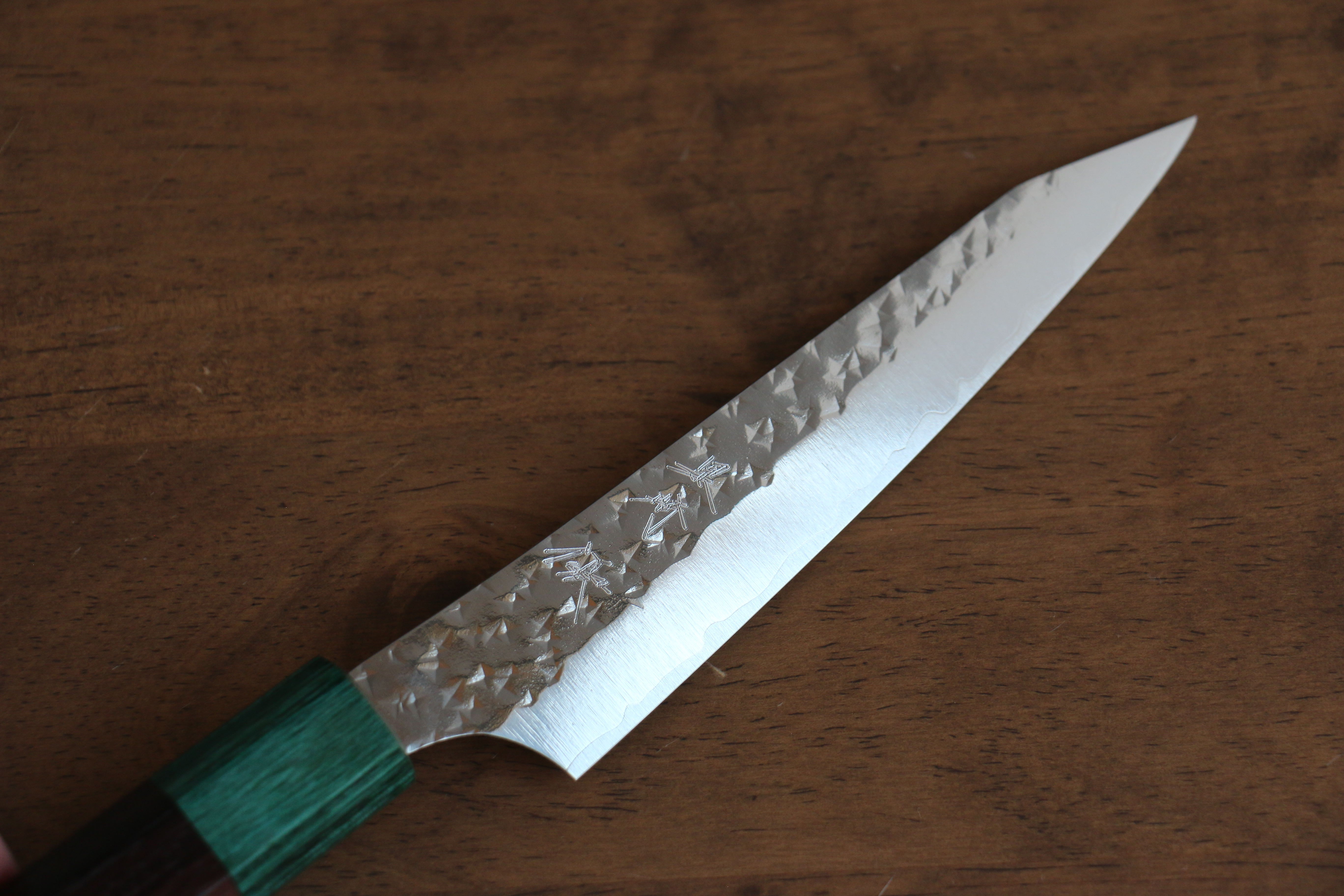 Yu Kurosaki Senko Ei SG2 Hammered Petty-Utility 130mm Shitan (ferrule: Green Pakka wood) Handle - Seisuke Knife