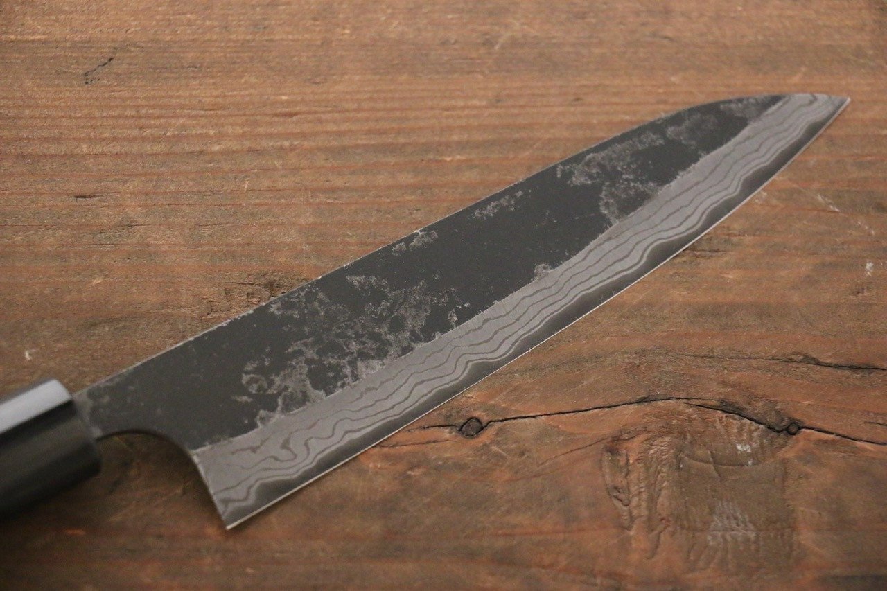 Shungo Ogata White Steel No.2 Kurouchi Damascus Petty-Utility 150mm Shitan Handle - Seisuke Knife