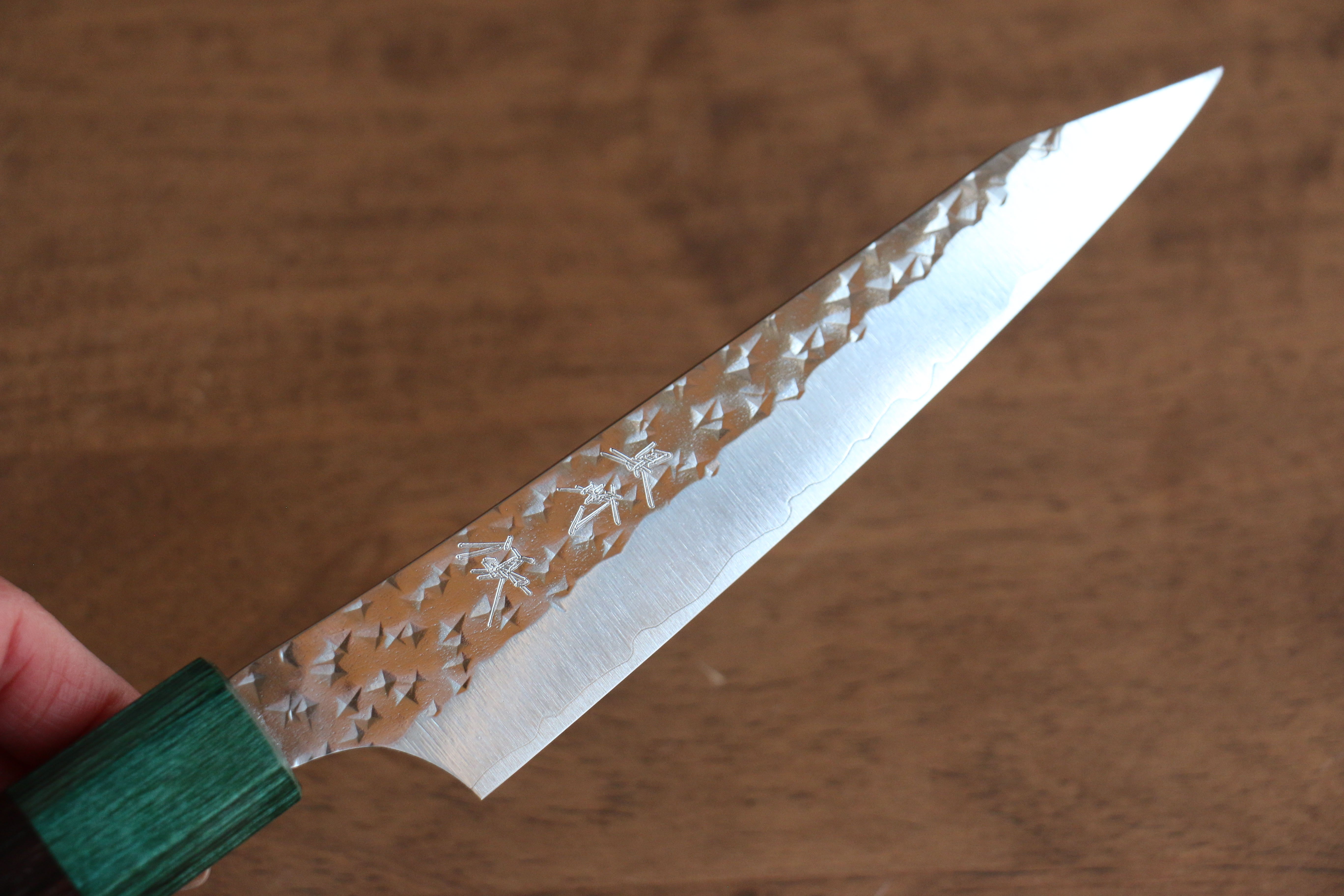 Yu Kurosaki Senko Ei SG2 Hammered Petty-Utility 130mm Shitan (ferrule: Green Pakka wood) Handle - Seisuke Knife