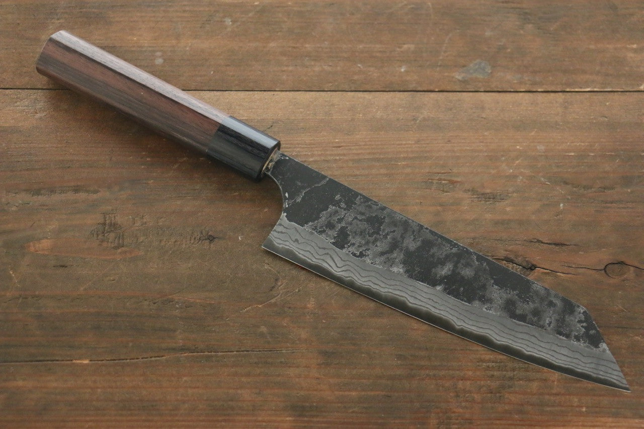 Shungo Ogata White Steel No.2 Kurouchi Damascus Bunka 180mm Shitan Handle - Seisuke Knife