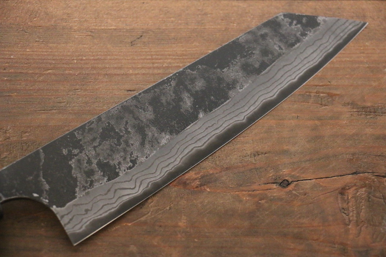 Shungo Ogata White Steel No.2 Kurouchi Damascus Bunka 180mm Shitan Handle - Seisuke Knife