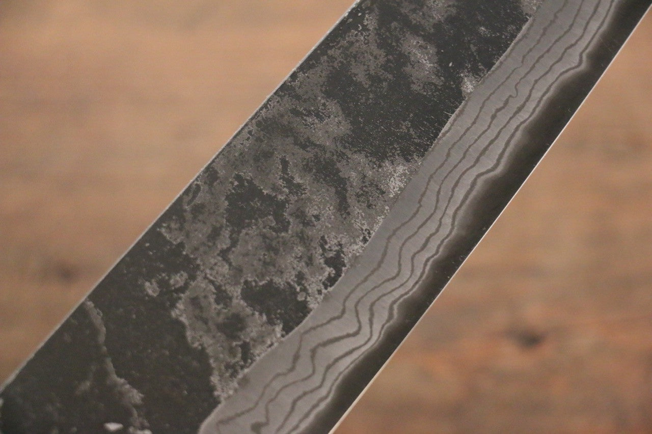 Shungo Ogata White Steel No.2 Kurouchi Damascus Bunka 180mm Shitan Handle - Seisuke Knife