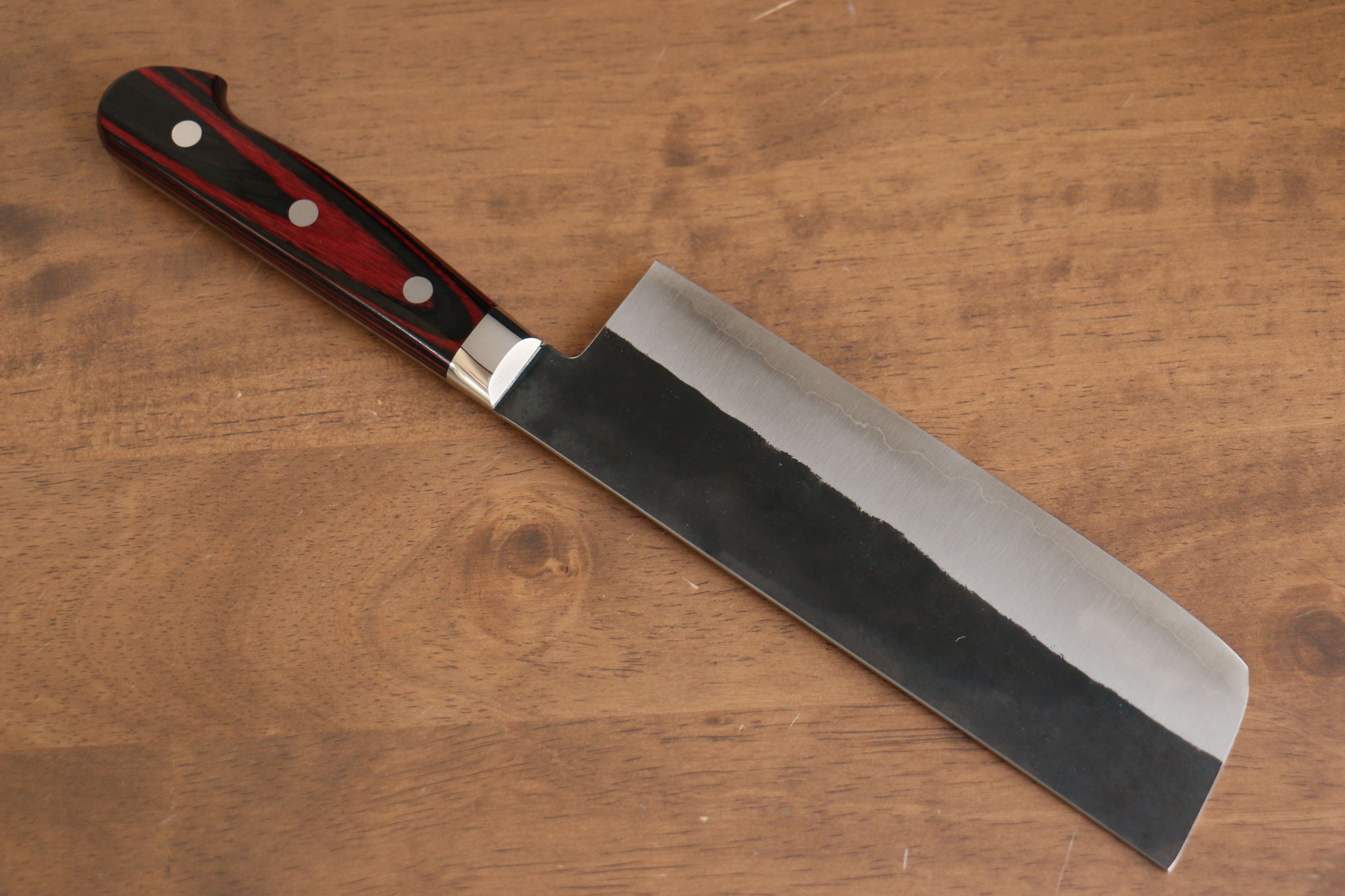 Yoshimi Kato Blue Super Clad Kurouchi Nakiri Japanese Chef Knife 170mm - Seisuke Knife