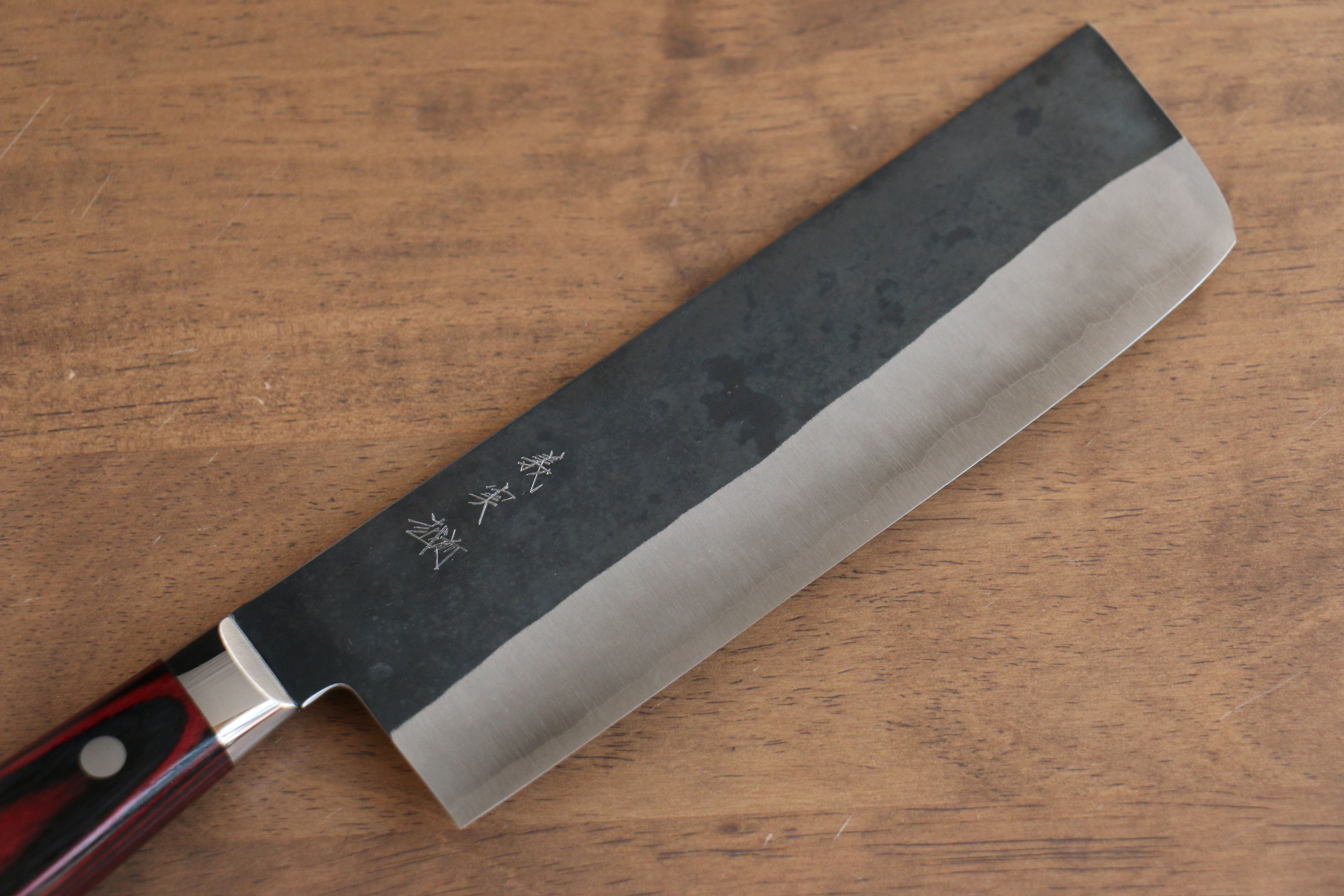 Yoshimi Kato Blue Super Clad Kurouchi Nakiri Japanese Chef Knife 170mm - Seisuke Knife