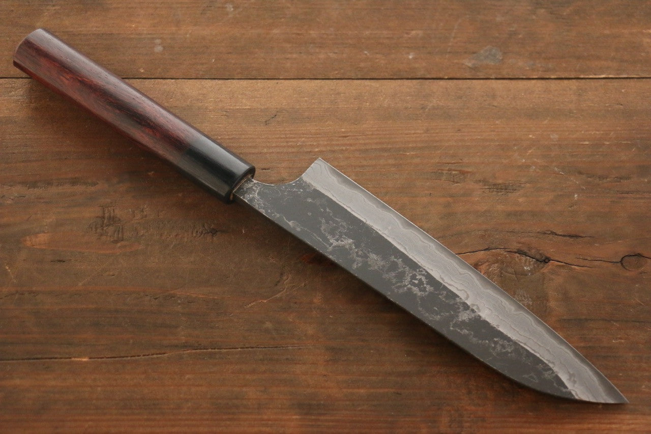 Shungo Ogata White Steel No.2 Kurouchi Damascus Santoku 180mm Shitan Handle - Seisuke Knife
