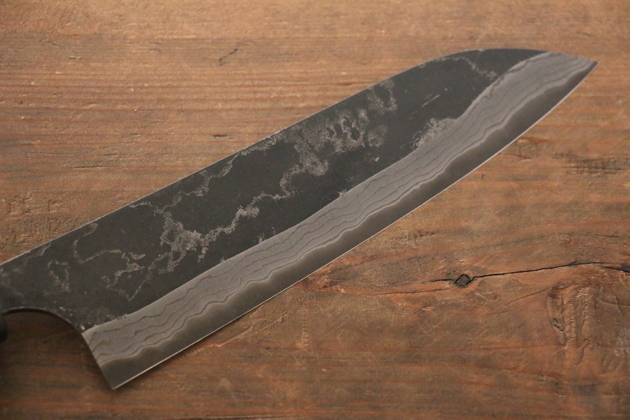 Shungo Ogata White Steel No.2 Kurouchi Damascus Santoku 180mm Shitan Handle - Seisuke Knife