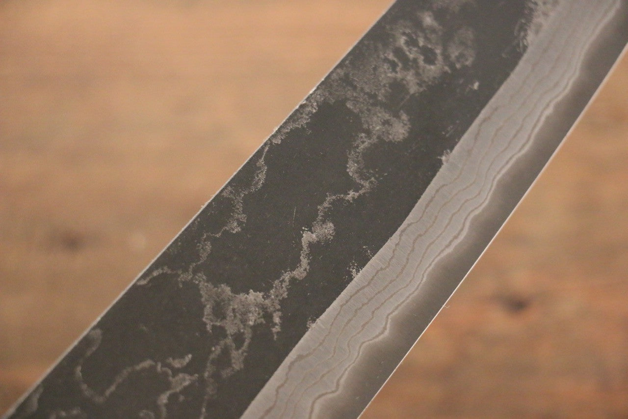 Shungo Ogata White Steel No.2 Kurouchi Damascus Santoku 180mm Shitan Handle - Seisuke Knife
