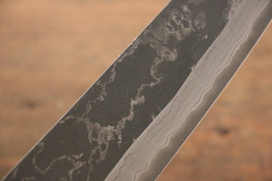 Ogata White Steel No.2 Kurouchi Damascus Santoku 180mm with Shitan Handle - Seisuke Knife