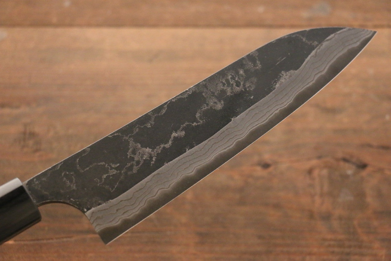 Shungo Ogata White Steel No.2 Kurouchi Damascus Santoku 180mm Shitan Handle - Seisuke Knife