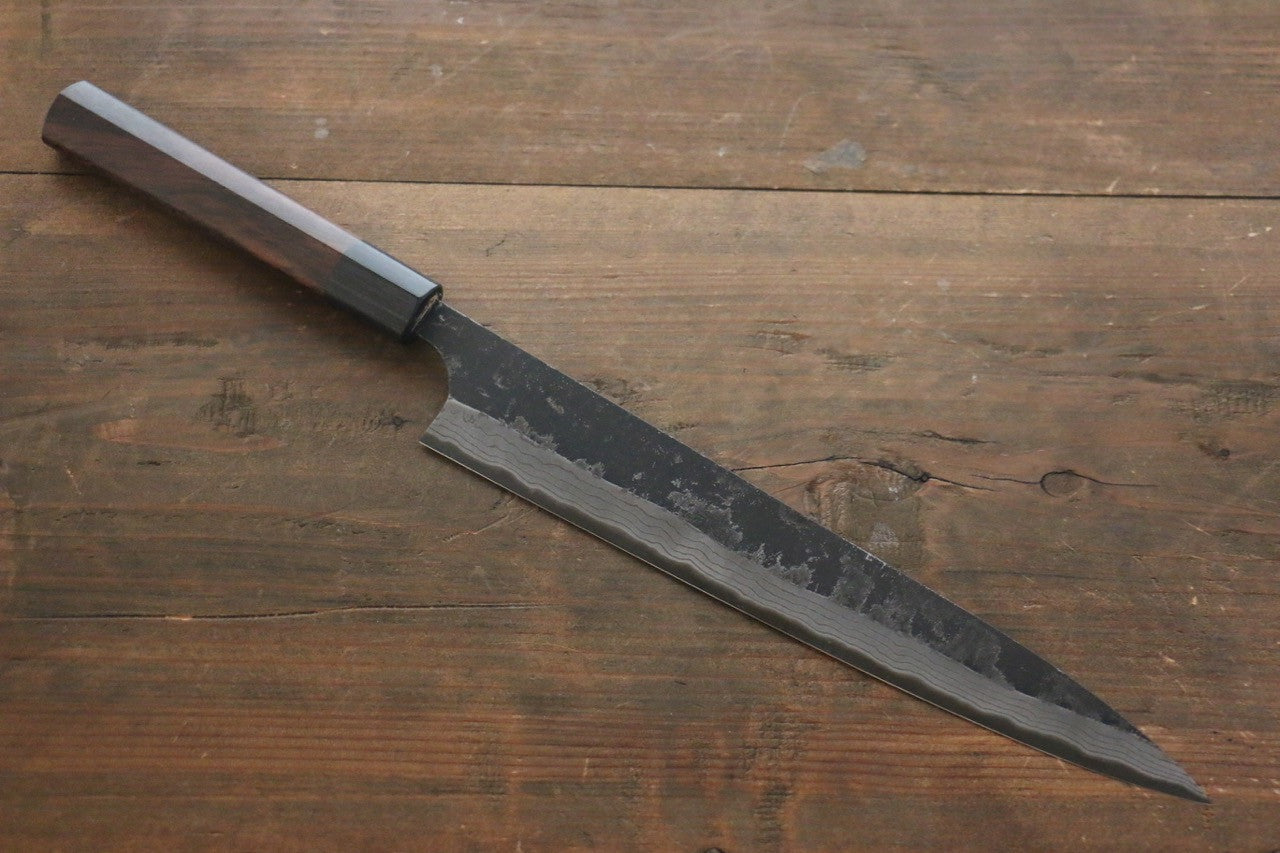 Shungo Ogata White Steel No.2 Kurouchi Damascus Sujihiki 240mm Shitan Handle - Seisuke Knife