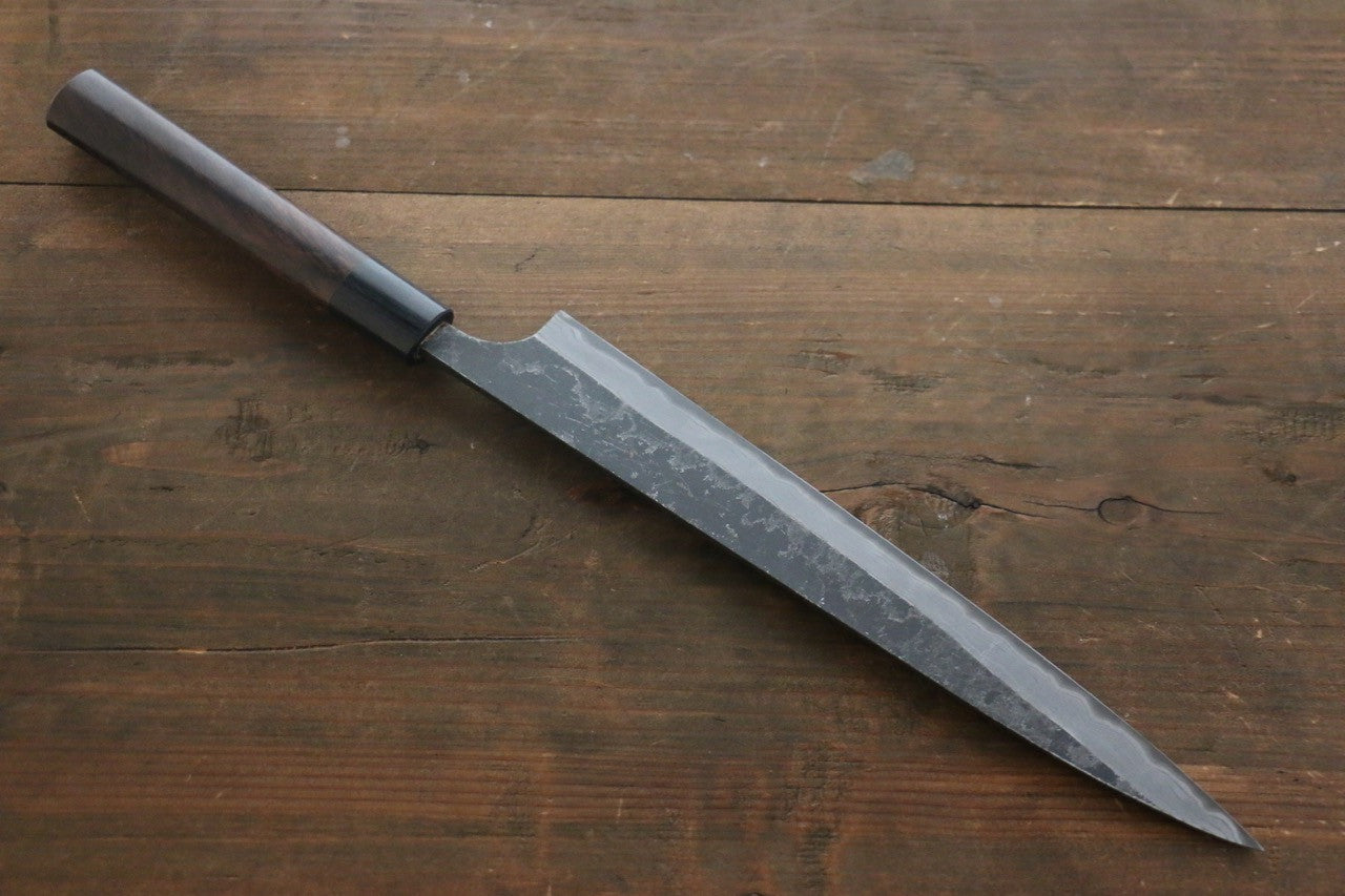 Shungo Ogata White Steel No.2 Kurouchi Damascus Sujihiki 240mm Shitan Handle - Seisuke Knife