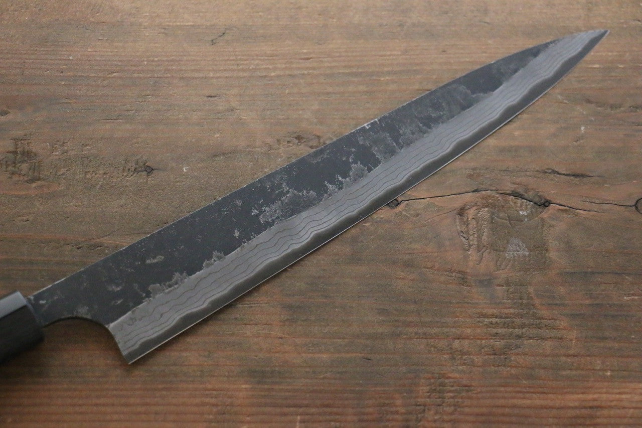 Shungo Ogata White Steel No.2 Kurouchi Damascus Sujihiki 240mm Shitan Handle - Seisuke Knife
