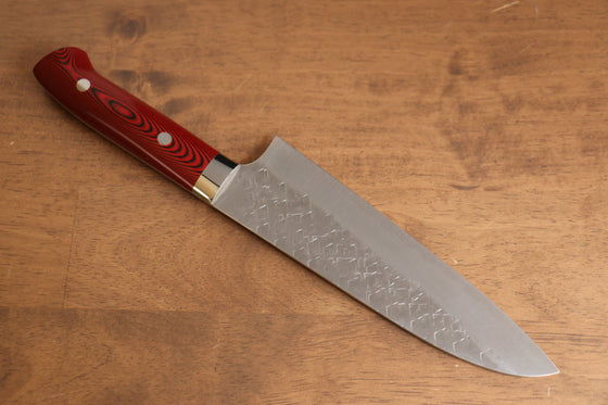 Takeshi Saji SRS13 Hammered Santoku 165mm Red Micarta Handle - Seisuke Knife