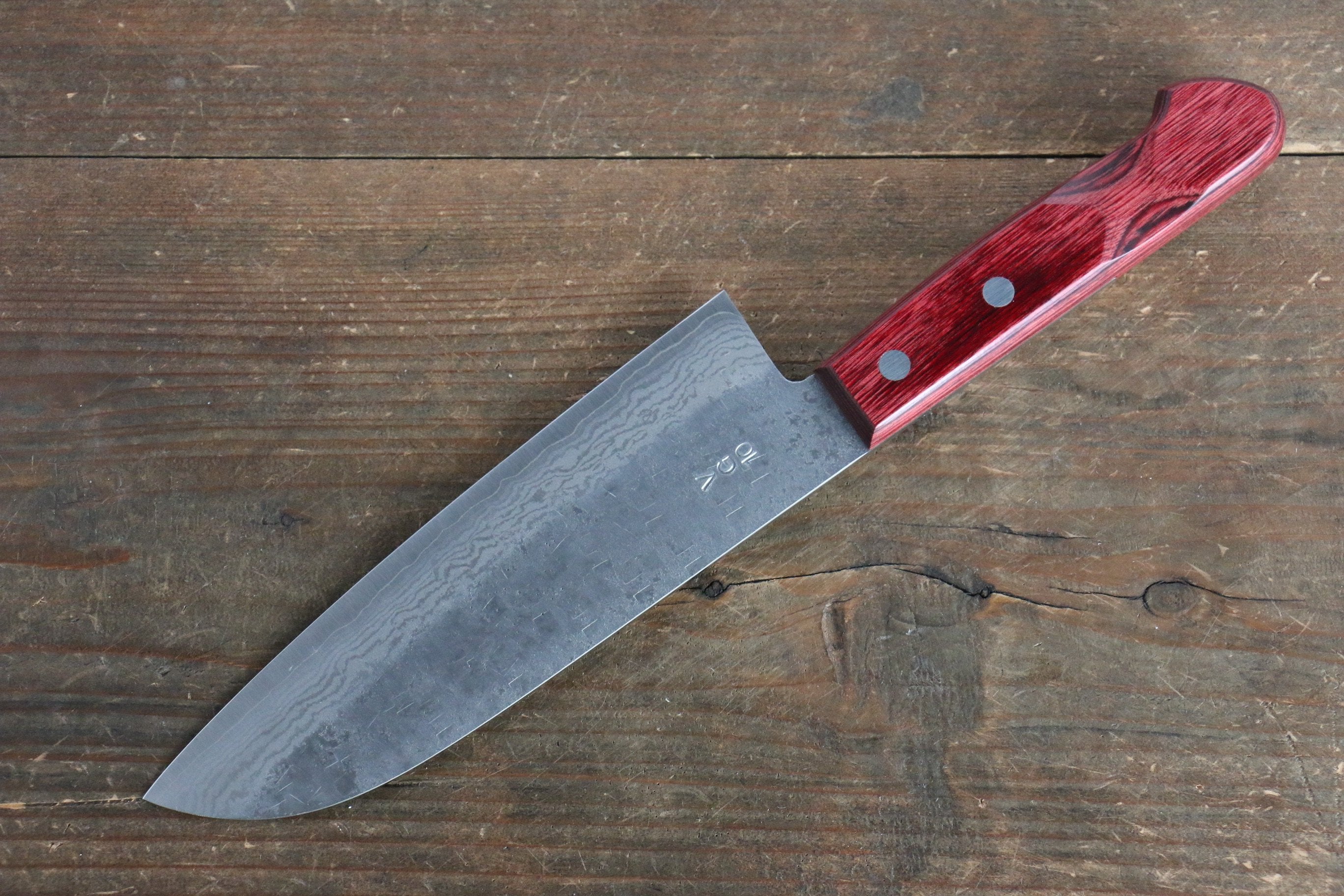 Nao Yamamoto VG10 Hammered Damascus Santoku 170mm with Red Pakka wood Handle - Seisuke Knife