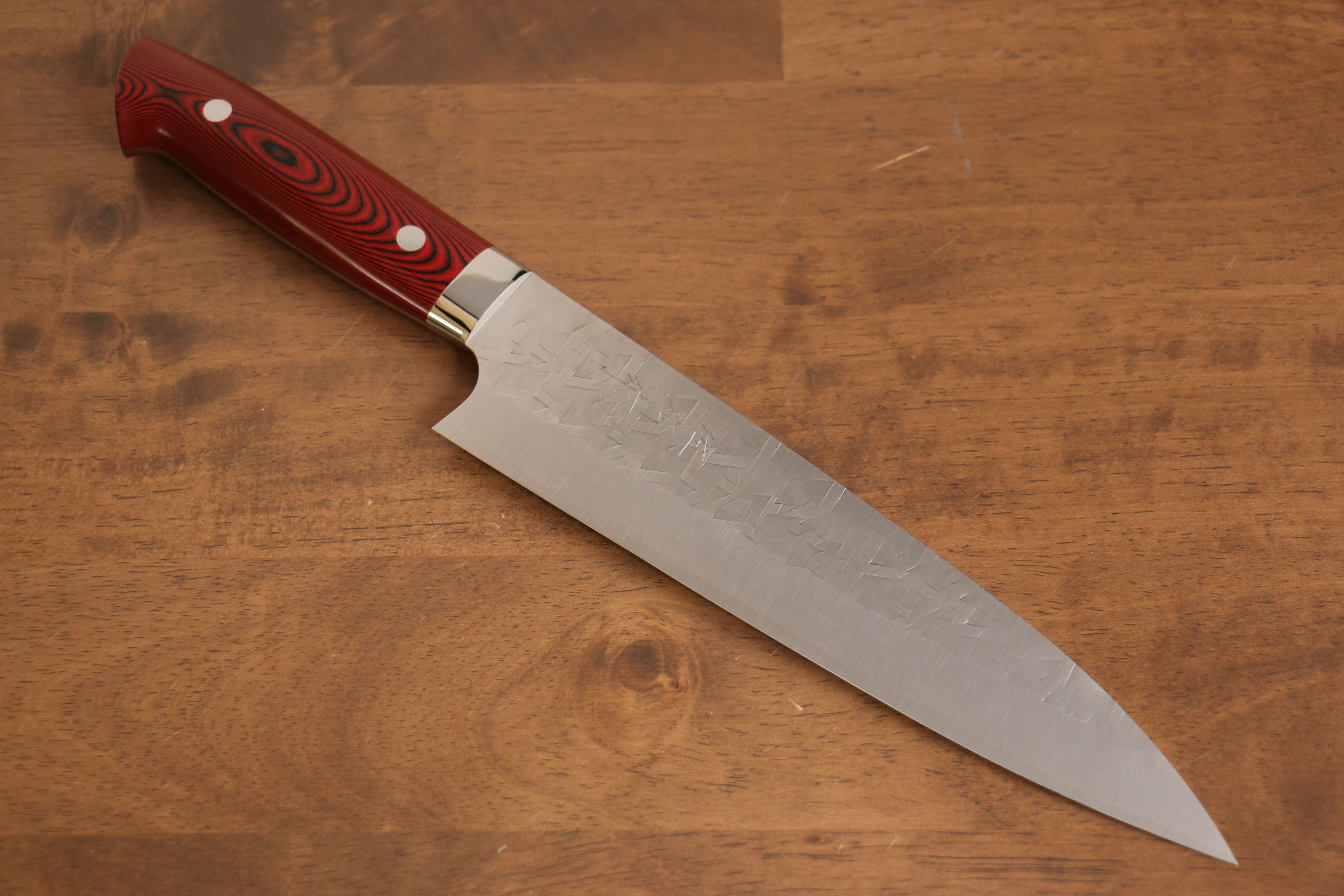 Takeshi Saji SRS13 Hammered Gyuto 210mm Red Micarta Handle - Seisuke Knife