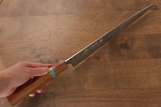 Yu Kurosaki Shizuku SG2 Hammered Sujihiki 270mm Maple(With turquoise ring Brown) Handle - Seisuke Knife