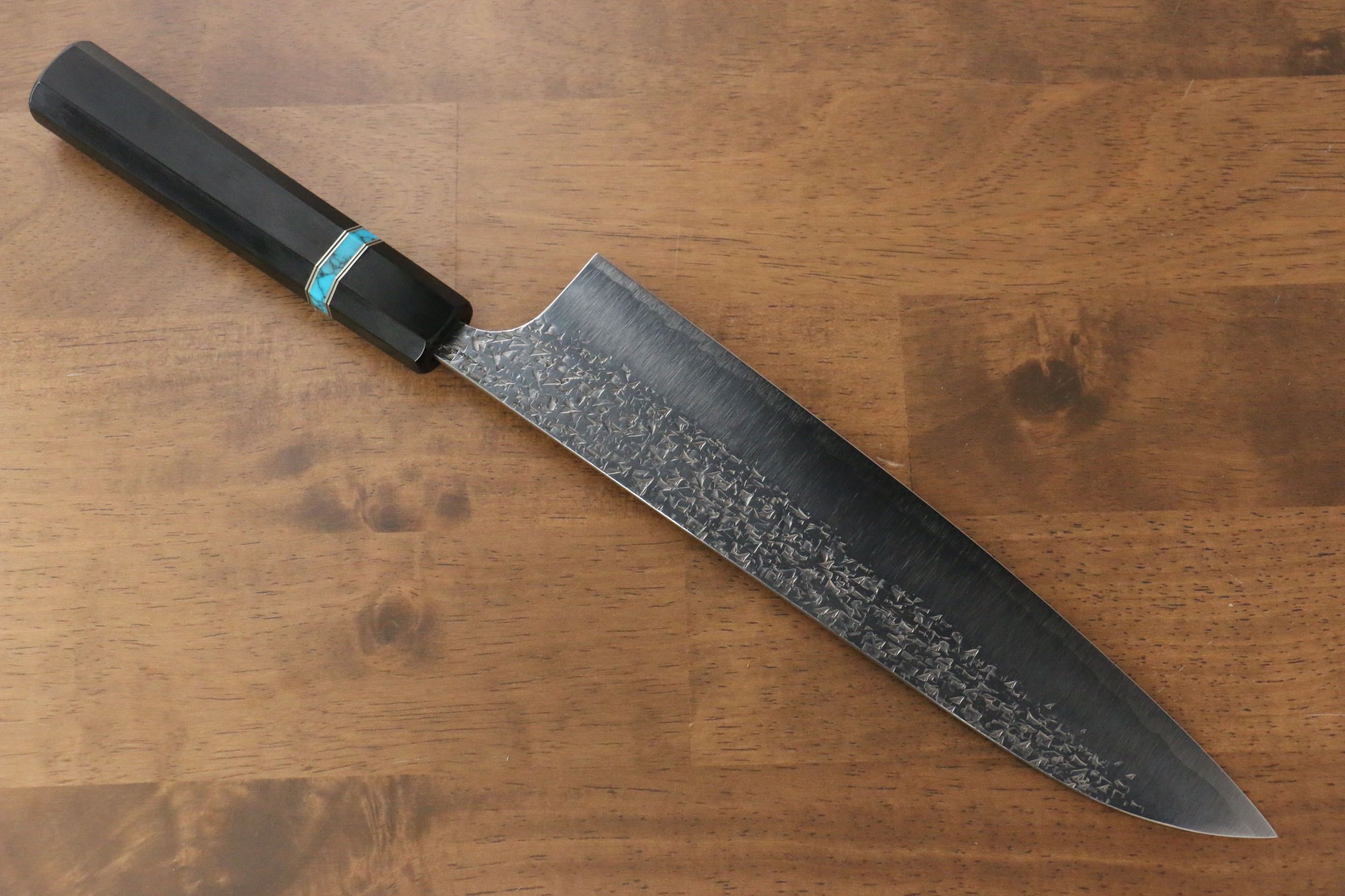 Yu Kurosaki Shizuku SG2 Hammered Gyuto 240mm Ebony Wood(With Turquoise Ring) Handle - Seisuke Knife