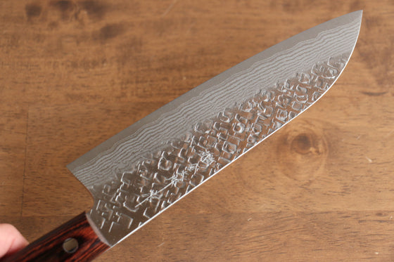 Yoshimi Kato VG10 Hammered(square) Santoku 170mm Brown Pakka wood Handle - Seisuke Knife