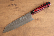  Yoshimi Kato VG10 Hammered(square) Santoku 170mm Red Pakka wood Handle - Seisuke Knife