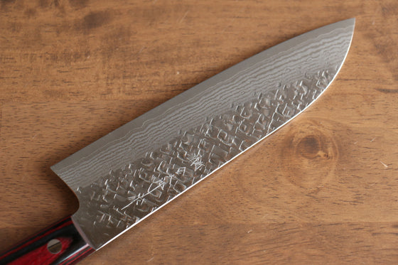 Yoshimi Kato VG10 Hammered(square) Santoku 170mm Red Pakka wood Handle - Seisuke Knife