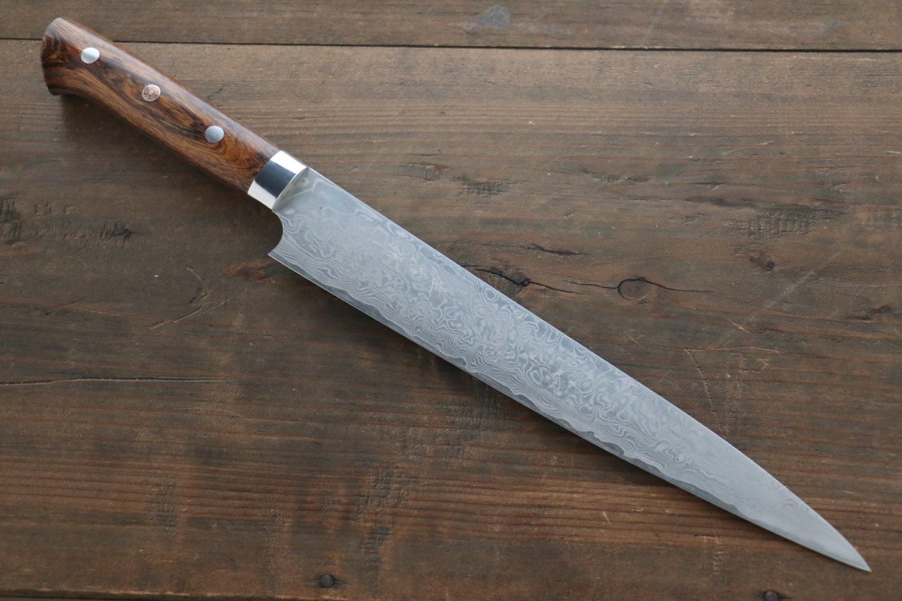 Takeshi Saji SG2 Diamond Finish Damascus Sujihiki 240mm Ironwood Handle - Seisuke Knife
