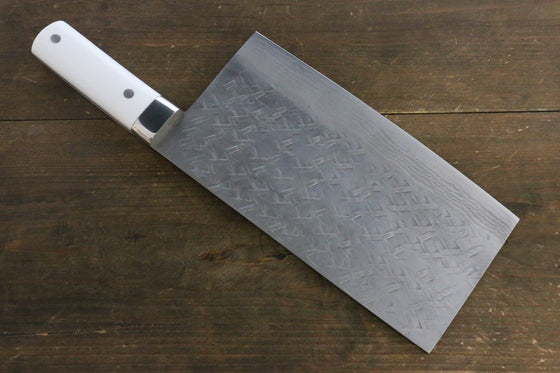 Takeshi Saji SRS13 Hammered Chinese Cleaver 225mm White Stone Handle - Seisuke Knife