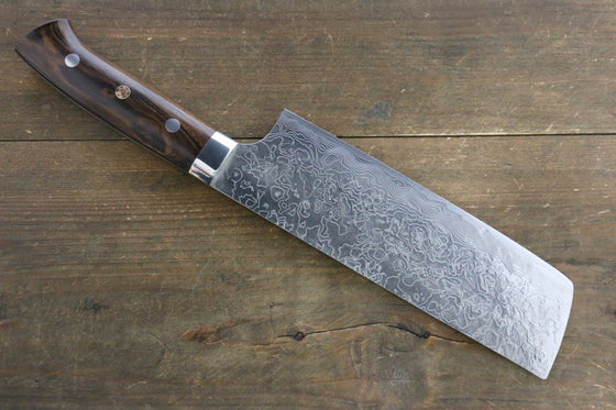 Takeshi Saji SG2 Diamond Finish Damascus Nakiri 180mm Ironwood Handle - Seisuke Knife