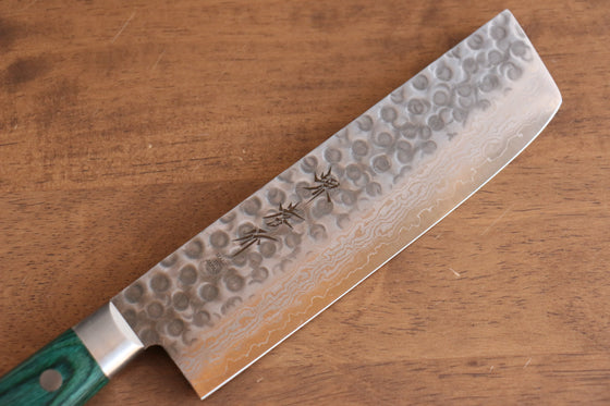 Sakai Takayuki VG10 17 Layer Damascus Nakiri 170mm Green Pakka wood Handle - Seisuke Knife