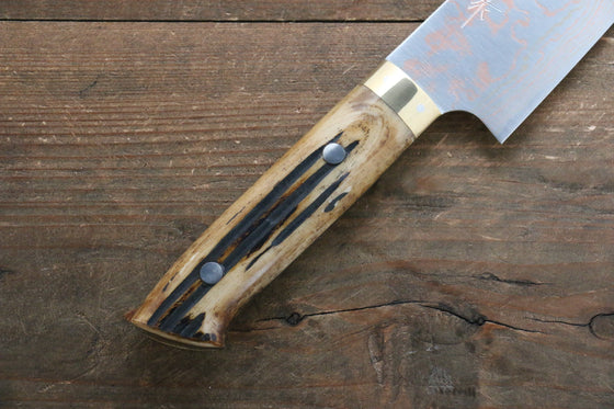 Takeshi Saji Blue Steel No.2 Colored Damascus Gyuto 210mm Brown Cow Bone Handle - Seisuke Knife