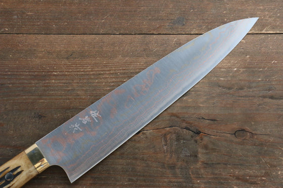 Takeshi Saji Blue Steel No.2 Colored Damascus Gyuto 240mm Brown Cow Bone Handle - Seisuke Knife